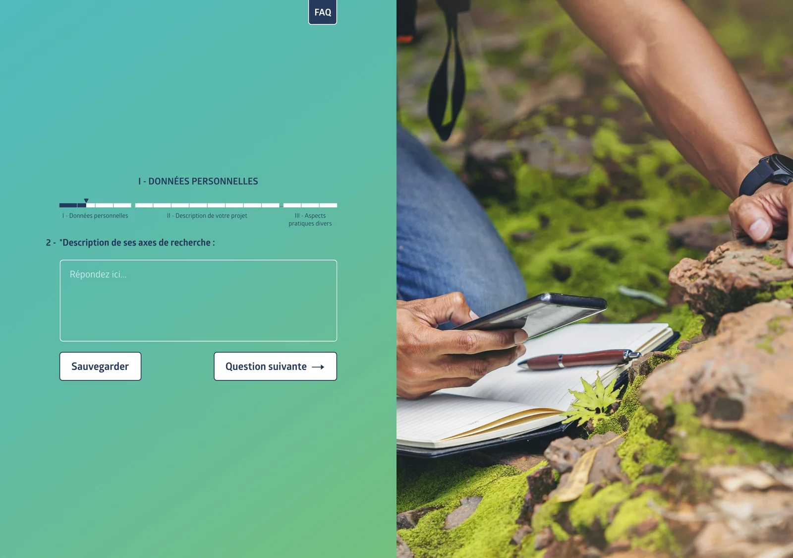 Aperçu d'une page du questionnaire de dépôt de projet