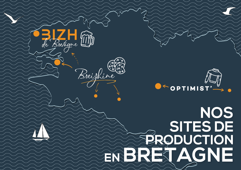 Carte de Bretagne avec les sites de production
